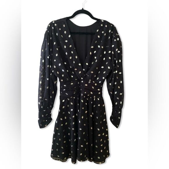 NWT Misa Los Angeles Davie dress diamond clip dot chiffon mini black Revolve XS - Picture 7 of 11
